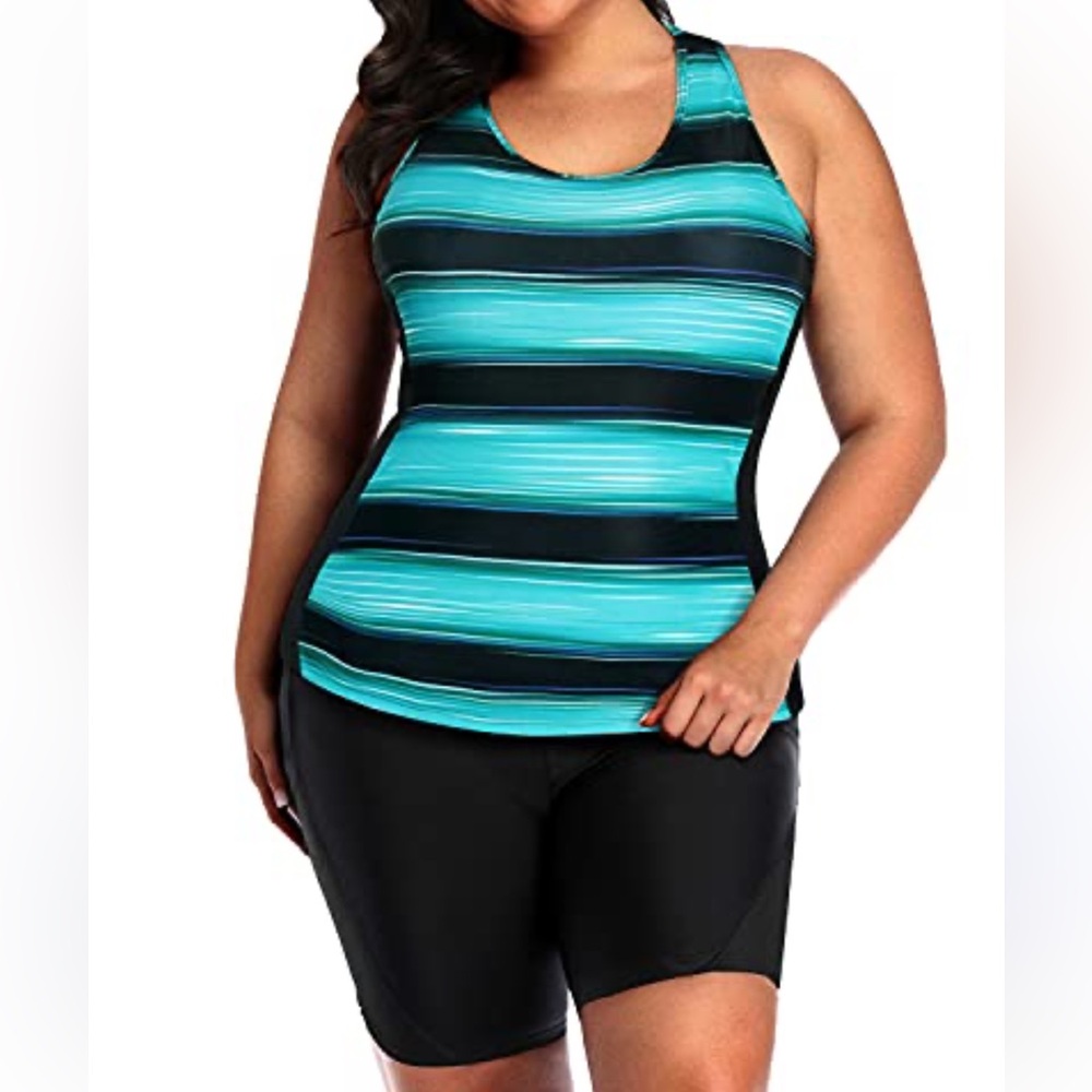 Womens Tankini Swimsuits‎ with Boy Shorts Tummy Control Skirtini Modest NWT L